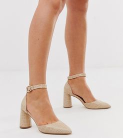 wide fit circular heeled shoes in croc-Beige