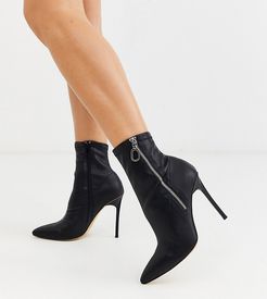 wide fit pointed stiletto heeled boots in black