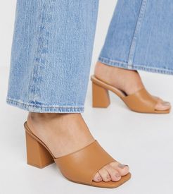 wide fit square toe block heeled mules in tan