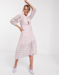 drop waist midi dress in check-Pink