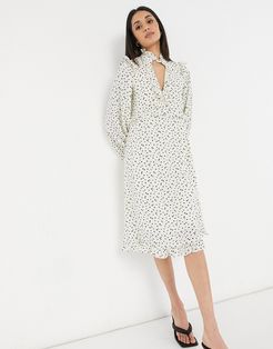 midi tea dress with ruffle trim in scattered dots-Yellow