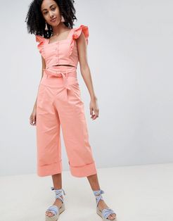 Wide Leg Pants With Paperbag Waist Two-Piece-Pink