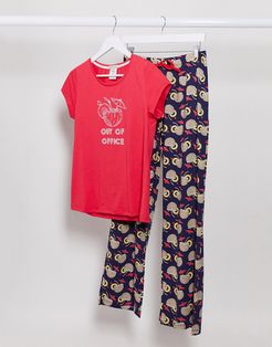 out of office coconut pyjama set-Red
