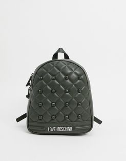 quilted backpack with studs in dark green