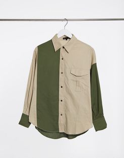 contrast panel shirt in green