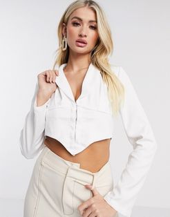 corset detail cropped shirt in white
