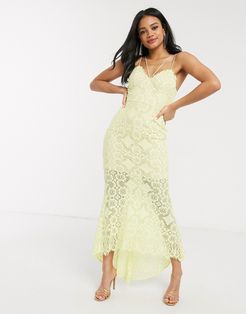 lace fishtail maxi dress in lemon-Yellow