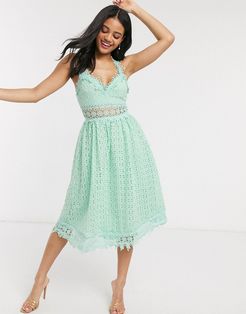 midi lace prom dress in sage-Green