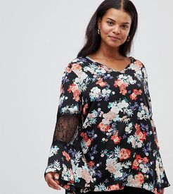 floral blouse with sheer panels-Multi