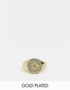 pave cosmic signet ring in gold plate