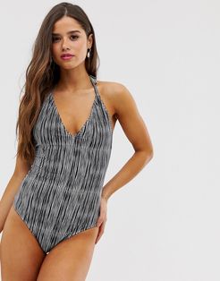 blurred stripe plunge front swimsuit-Multi