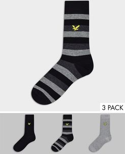 3-pack socks in gray stripe-Grey