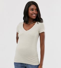 Mamalicious Maternity v neck t-shirt in cream