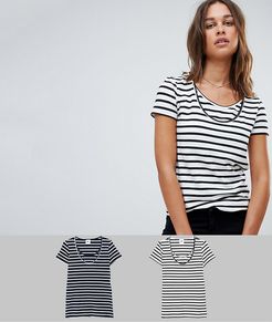 Mamalicious nursing organic cotton 2 pack t-shirts in mixed stripe-Multi