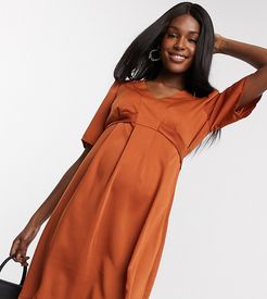 Mamalicious v neck smock dress in brown