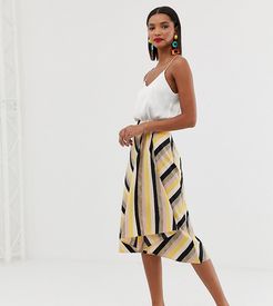 asymmetric hem midi skirt in stripe print-Multi