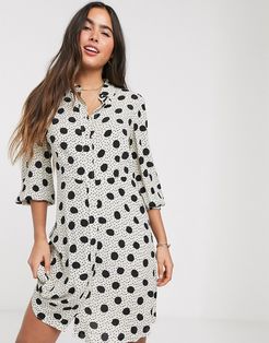 button front shirt dress in dot print-Multi