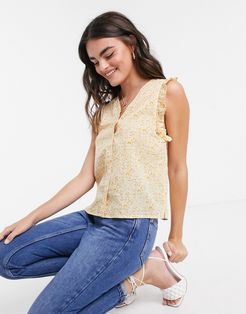 floral blouse with frill sleeves in yellow