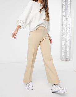 knitted pants in beige matching set-Brown