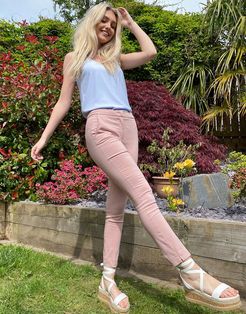 skinny stretch pants in pale pink