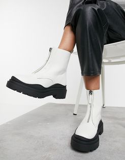 zip front chunky sole boots in white