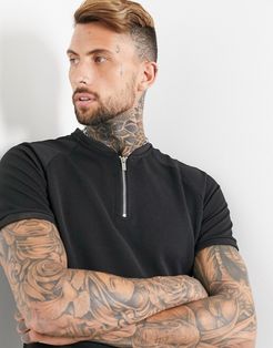 rib zip t-shirt in black