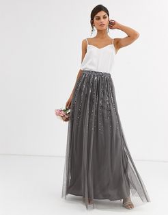 Bridesmaid delicate sequin tulle skirt in dark gray