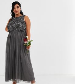 Bridesmaid delicate sequin 2 in 1 midaxi dress in dark gray