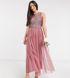 Bridesmaid delicate sequin 2 in 1 midaxi dress in rose-Pink