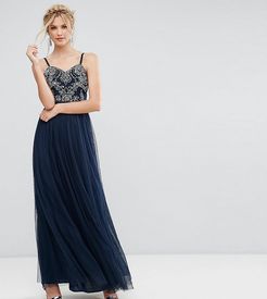 Cami Strap Bow Back Embellished Maxi Dress-Navy