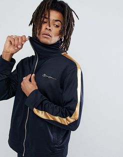 Track Jacket In Navy With Gold Side Stripe