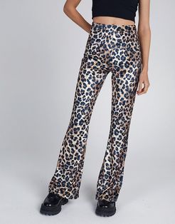 coordinating vintage kick flare pants in velvet leopard print-Brown