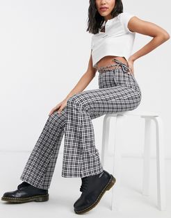 vintage high waist flares with cut out waist in 90's plaid-Black