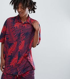 Vintage oversized jersey shirt in palm print-Red