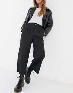 belted wide leg pants in black