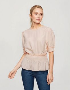 blouse with shirred waist in blush-Pink