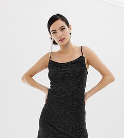 bodycon mini dress with cowl neck in black glitter