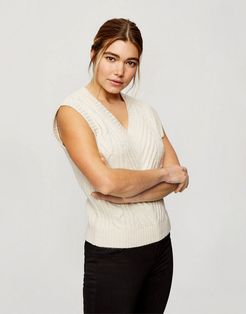cable knit crop top in cream-White