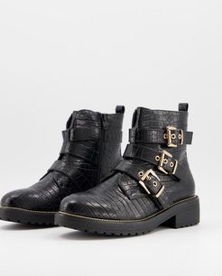 moto boots with buckle detail in black