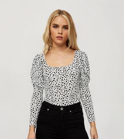 long sleeve bodysuit in cream dot print-White