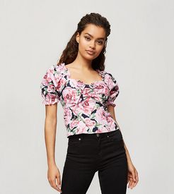 poplin blouse in floral-Black