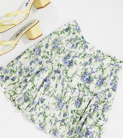 shirred mini skirt in floral print-Cream