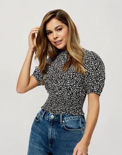 shirred blouse in black