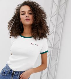 slogan tee with contrast tipping in white