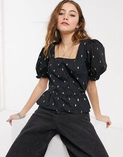 square neck blouse in black