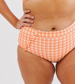 Sissone textured high waist bikini bottom in orange check