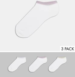 3 pack organic cotton glitter trim sneaker socks in white