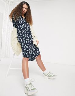 cat print shirt dress in navy-Blues