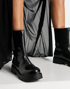 Elaine vegan leather chucky zip up boot in black