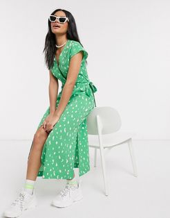 Elvira polka dot wrap midi dress in green